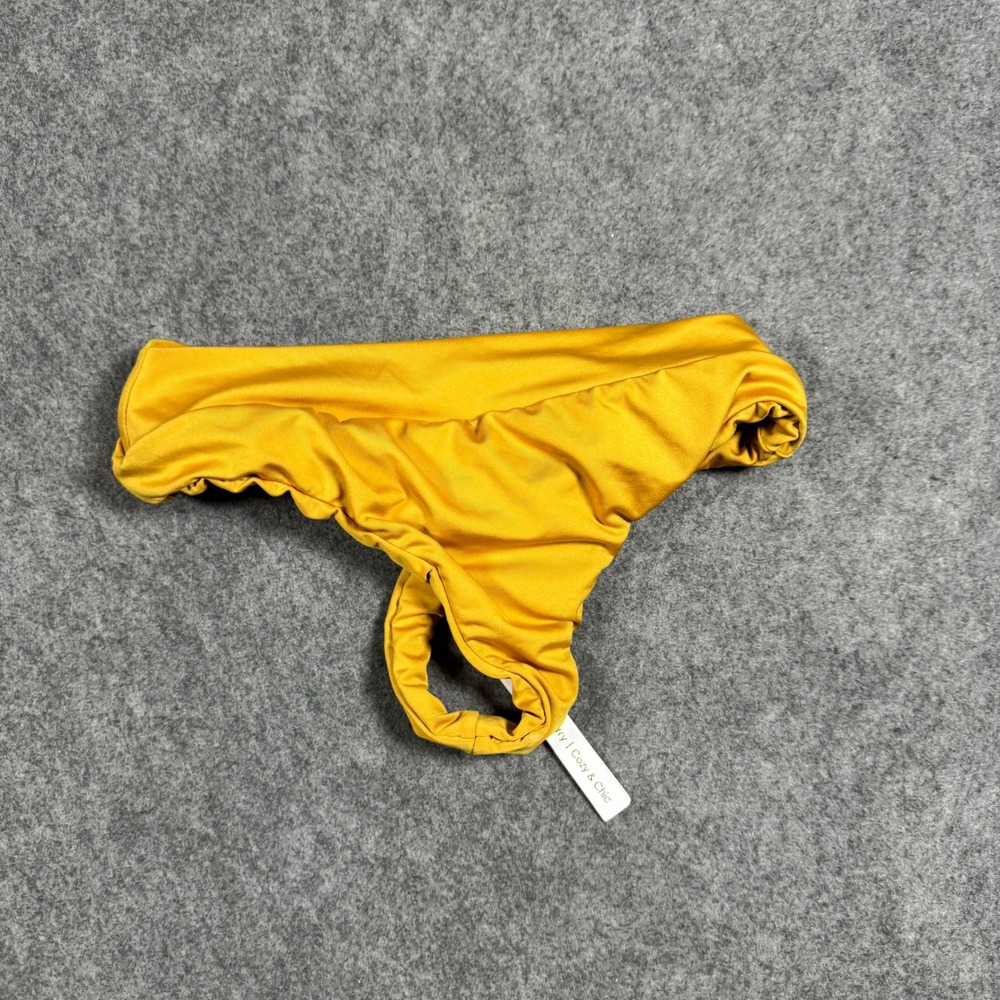 Gooseberry Intimates F.Y Bikini Bottoms Women M Caramel Yellow High Waist Ruched